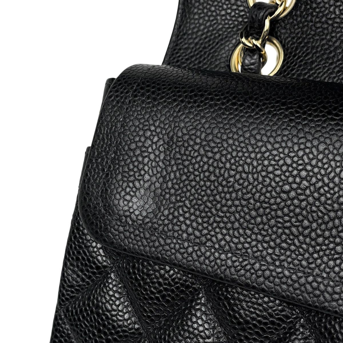 Chanel Quilted Double Flap Chain Shoulder Bag CC Logo Caviar Leather Black — view 9