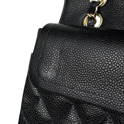 Chanel Quilted Double Flap Chain Shoulder Bag CC Logo Caviar Leather Black — view 9