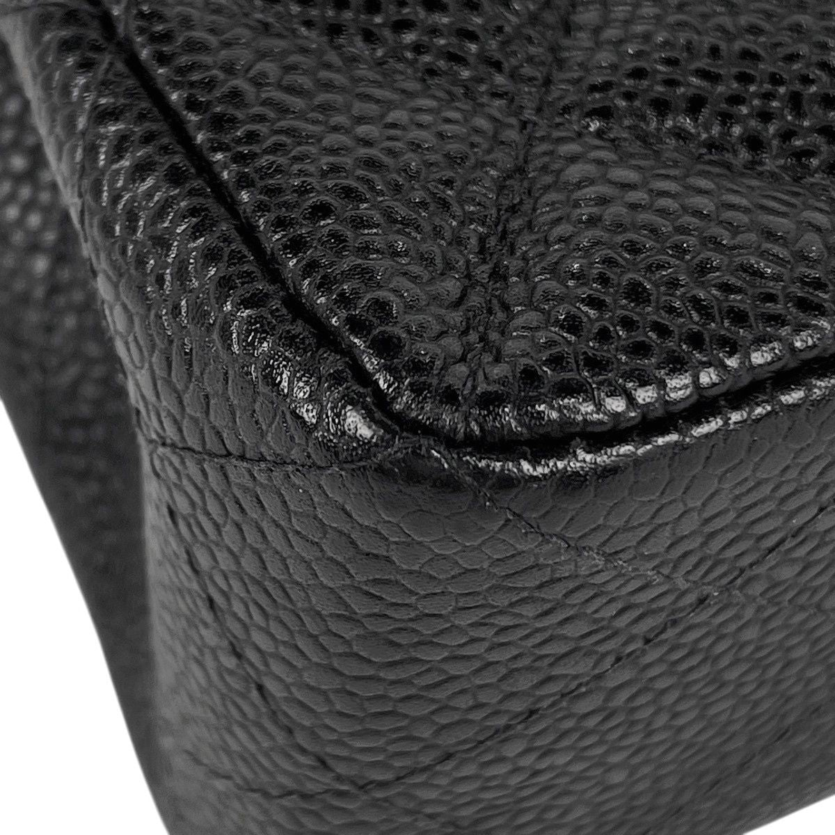 Chanel Quilted Double Flap Chain Shoulder Bag CC Logo Caviar Leather Black — view 6