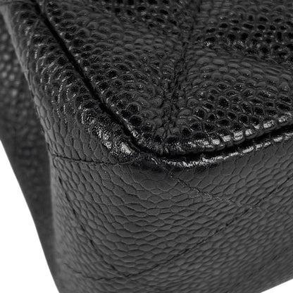 Chanel Quilted Double Flap Chain Shoulder Bag CC Logo Caviar Leather Black — view 6