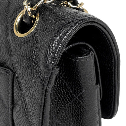 Chanel Quilted Double Flap Chain Shoulder Bag CC Logo Caviar Leather Black — view 8
