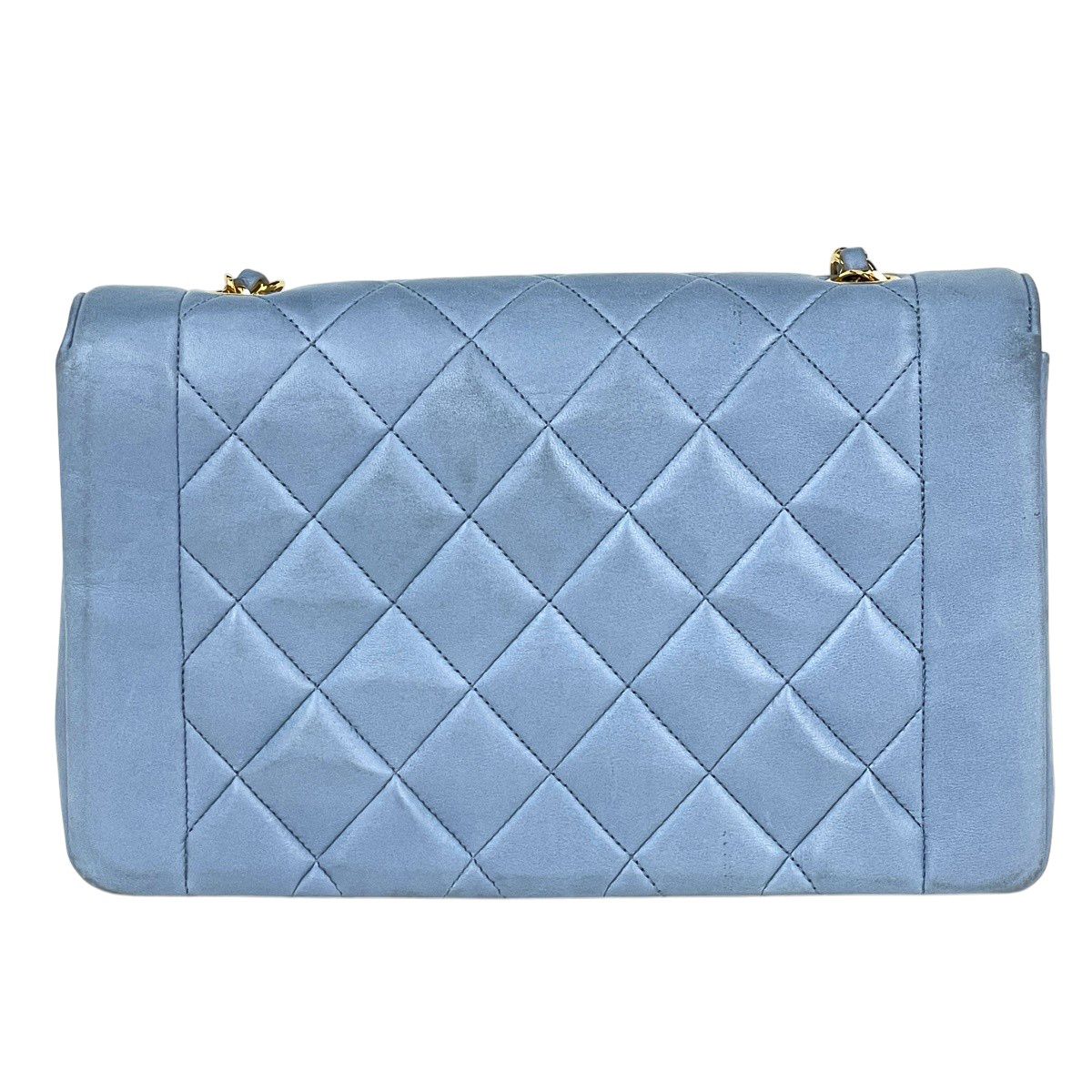Chanel Diana Quilted Single Flap Chain Shoulder Bag CC Logo Leather Light Blue — view 3