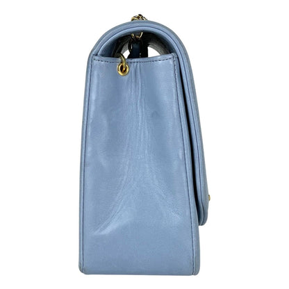 Chanel Diana Quilted Single Flap Chain Shoulder Bag CC Logo Leather Light Blue — view 4