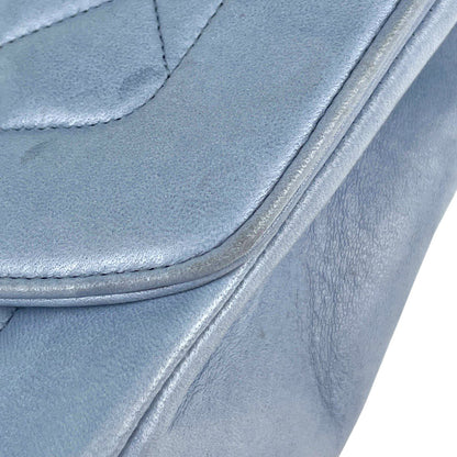 Chanel Diana Quilted Single Flap Chain Shoulder Bag CC Logo Leather Light Blue — view 7