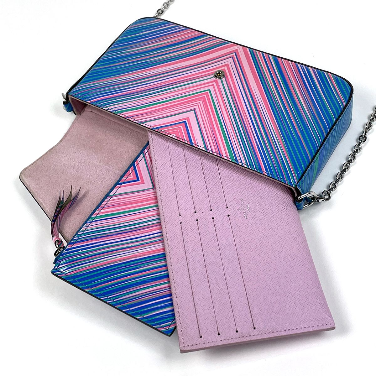 Louis Vuitton Pochette Felice Epi Tropical Chain Wallet Leather Pink Blue — view 5