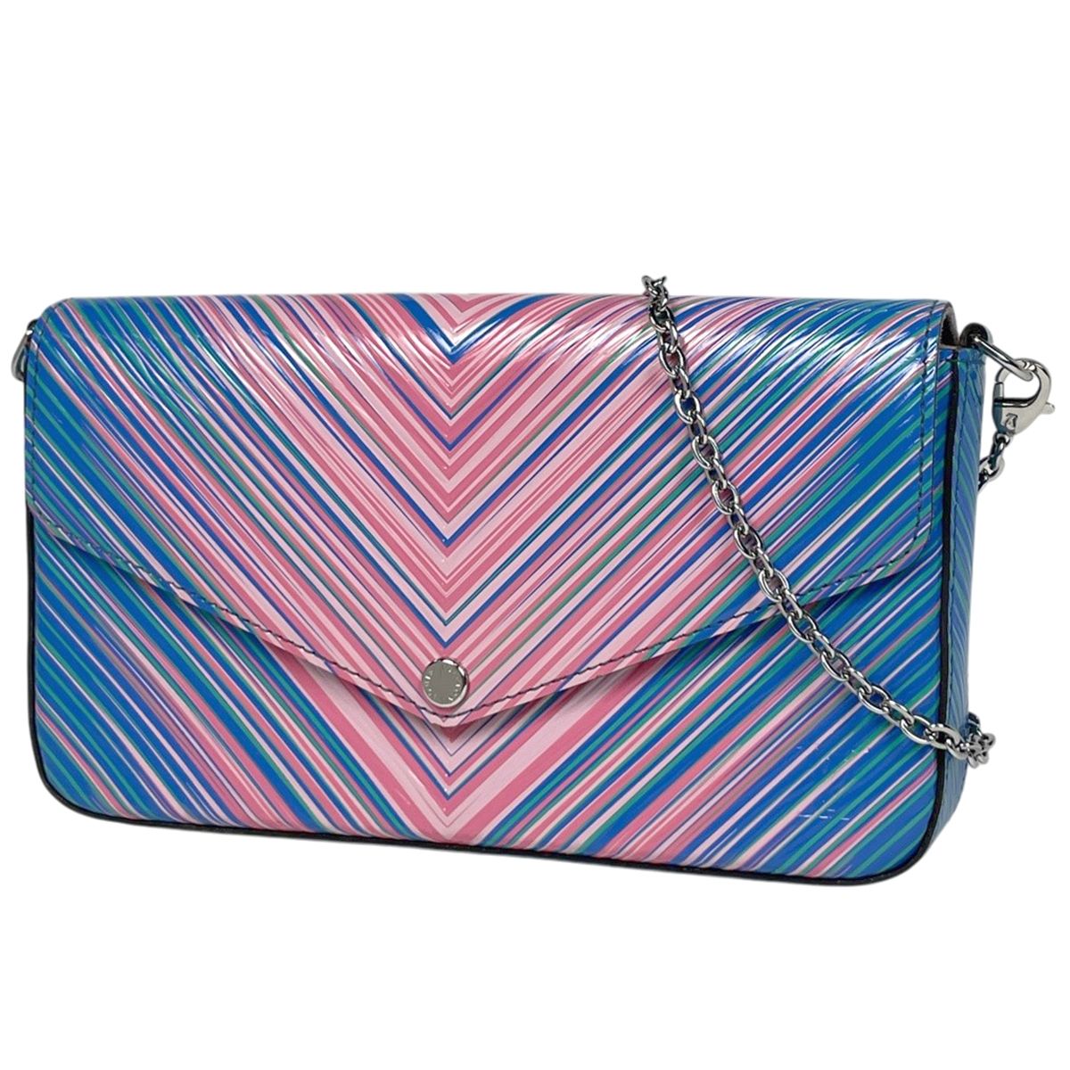Louis Vuitton Pochette Felice Epi Tropical Chain Wallet Leather Pink Blue
