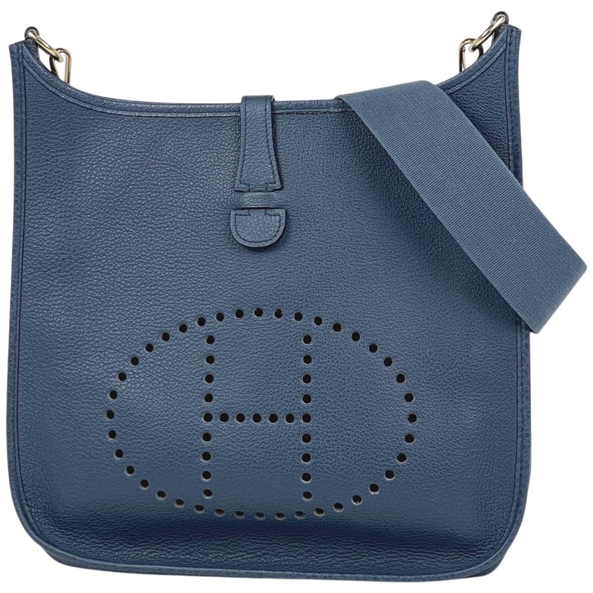 Hermes Evelyne 1 GM Perforated Logo Gray Shoulder Bag Leather Blue