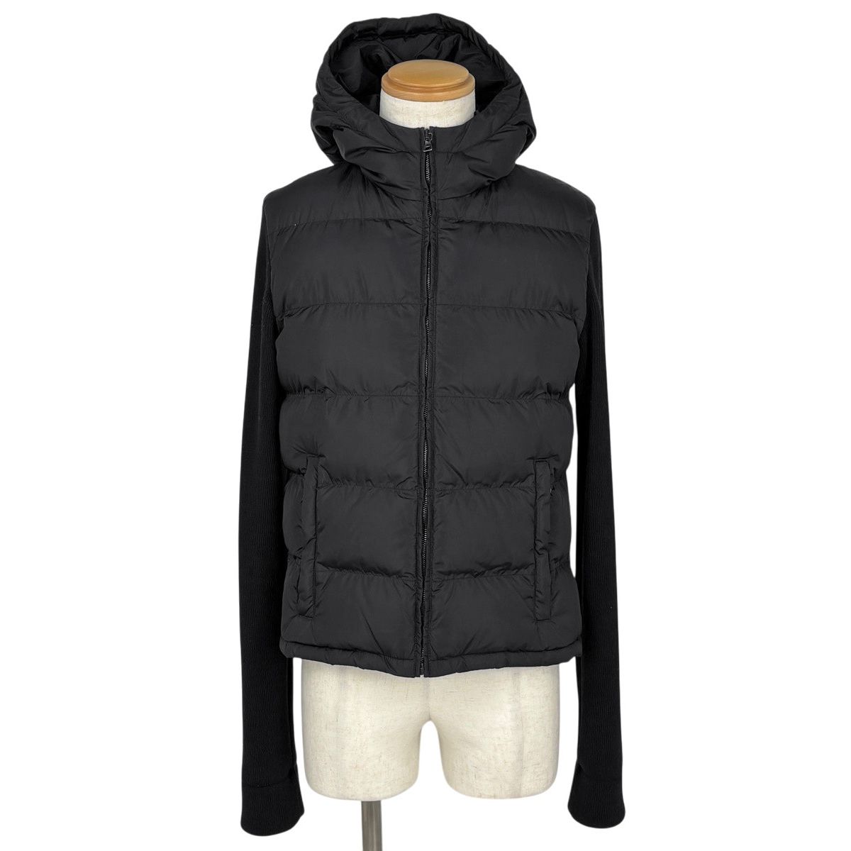 Prada Knit Cut Replacement Hoodie Down Jacket Sports Black