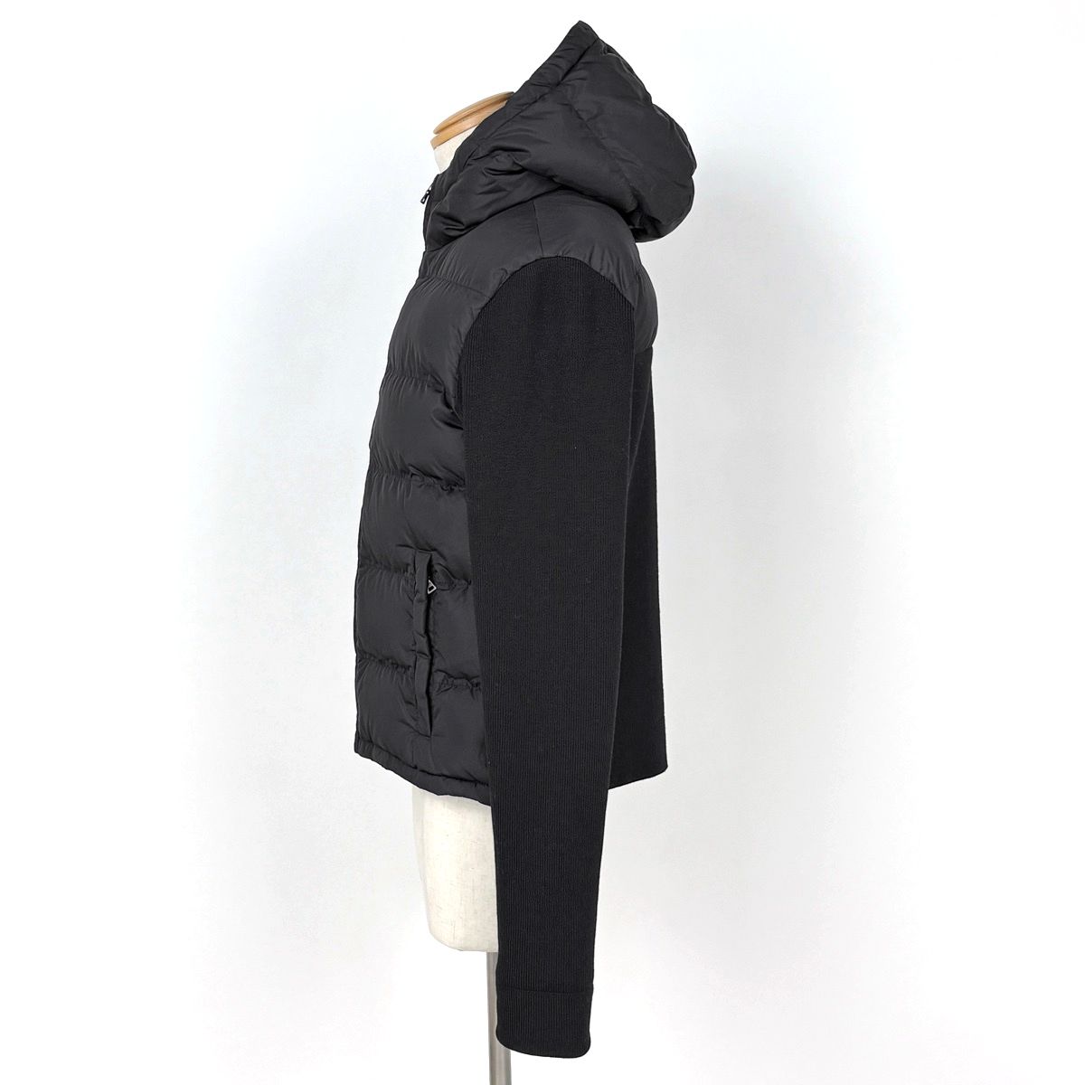Prada Knit Cut Replacement Hoodie Down Jacket Sports Black — view 2
