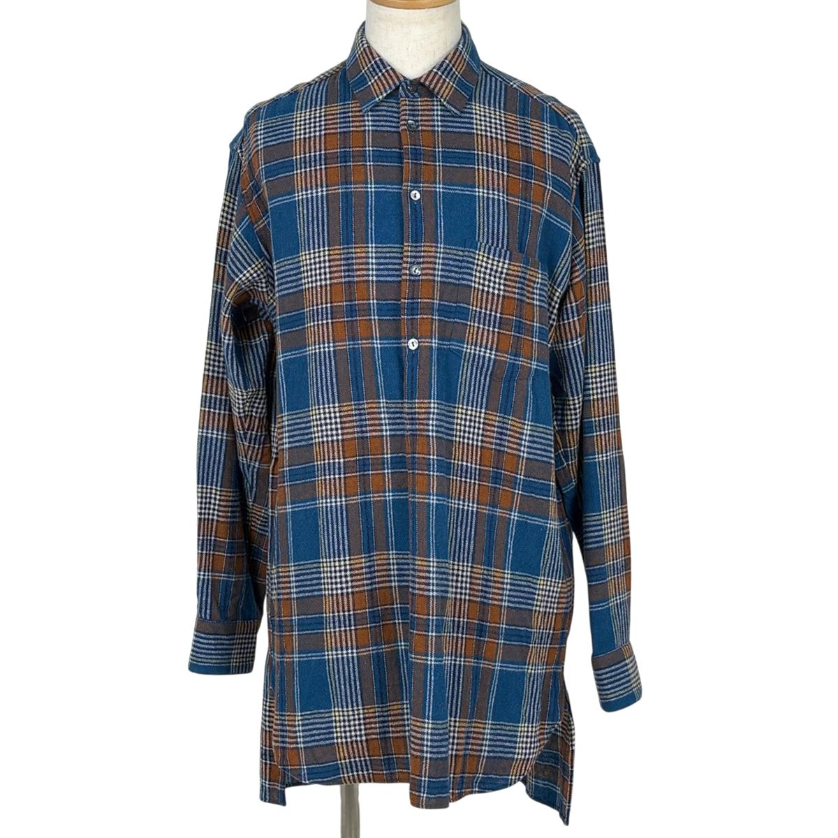 Gucci Plaid Long Sleeve Shirt Pullover Top Hair Nylon Blue Brown Sweater