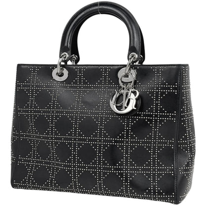 Dior Lady Studs Cannage Handbag Leather Black