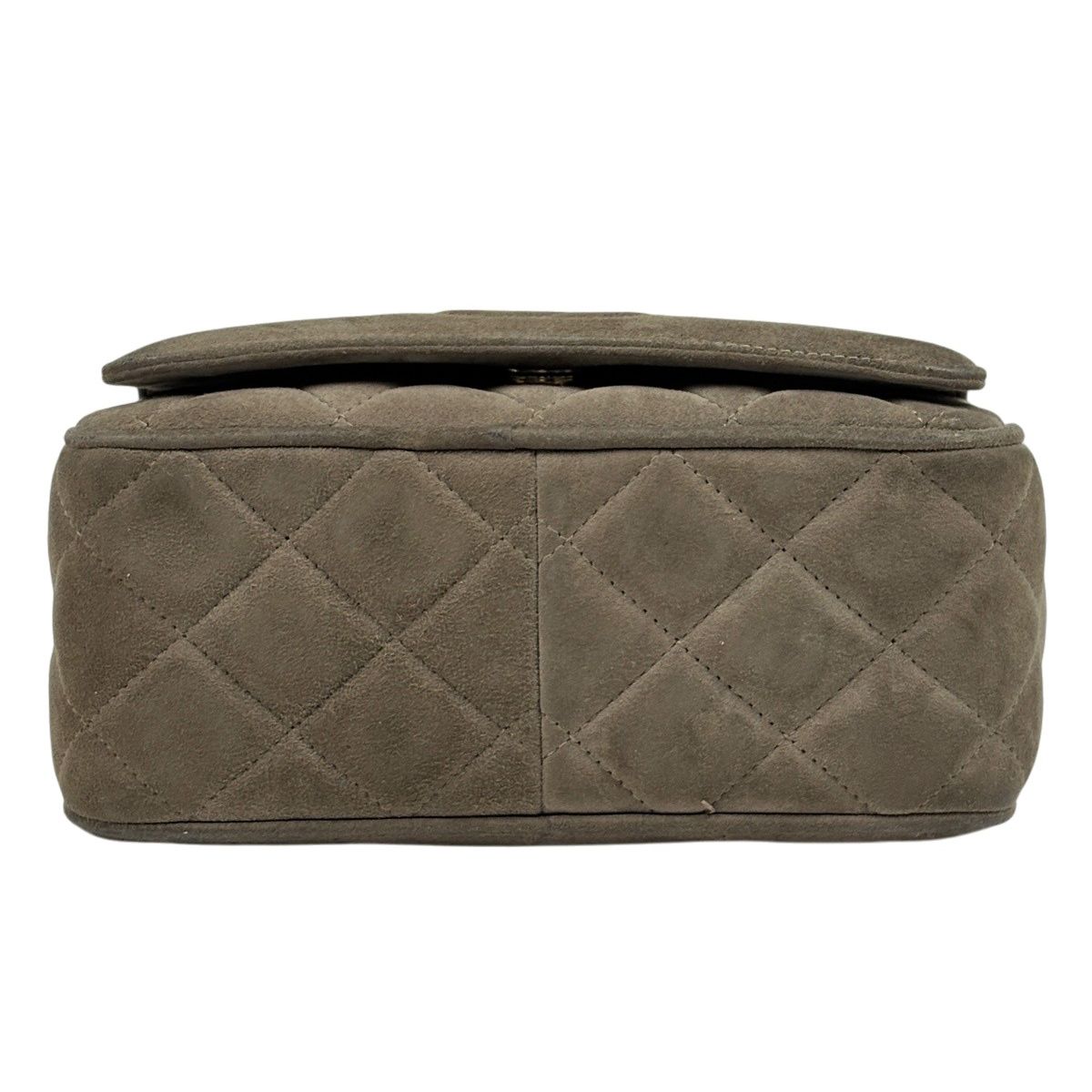 Chanel CC Logo Fringe Chain Shoulder Bag Quilted Tassel Suede Green Beige — view 5