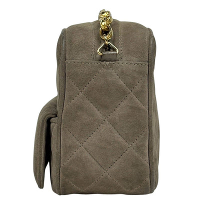 Chanel CC Logo Fringe Chain Shoulder Bag Quilted Tassel Suede Green Beige — view 2
