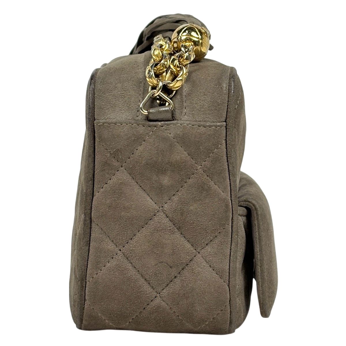 Chanel CC Logo Fringe Chain Shoulder Bag Quilted Tassel Suede Green Beige — view 4