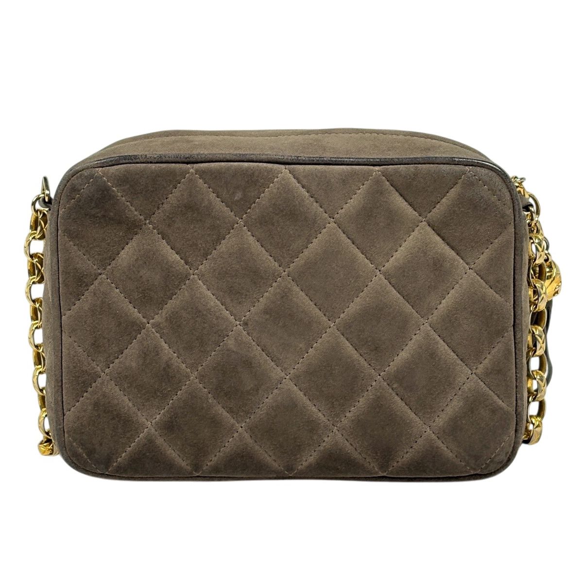 Chanel CC Logo Fringe Chain Shoulder Bag Quilted Tassel Suede Green Beige — view 3