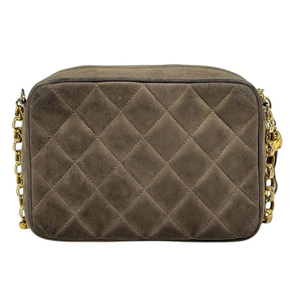 Chanel CC Logo Fringe Chain Shoulder Bag Quilted Tassel Suede Green Beige — view 3