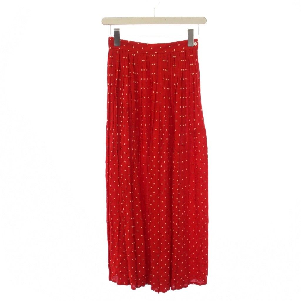 Celine Dot Print Georgette Pleated Skirt Long 34 Red