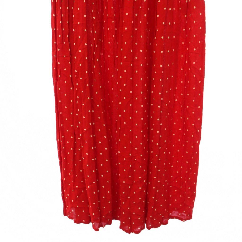 Celine Dot Print Georgette Pleated Skirt Long 34 Red — view 6