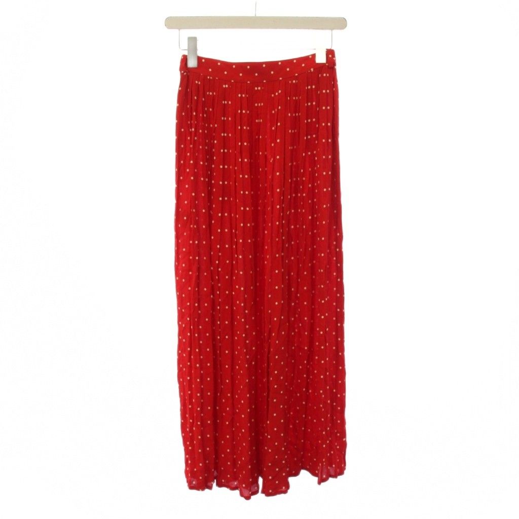 Celine Dot Print Georgette Pleated Skirt Long 34 Red — view 2