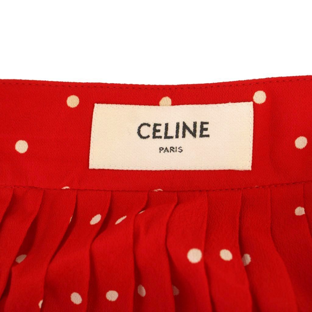 Celine Dot Print Georgette Pleated Skirt Long 34 Red — view 3