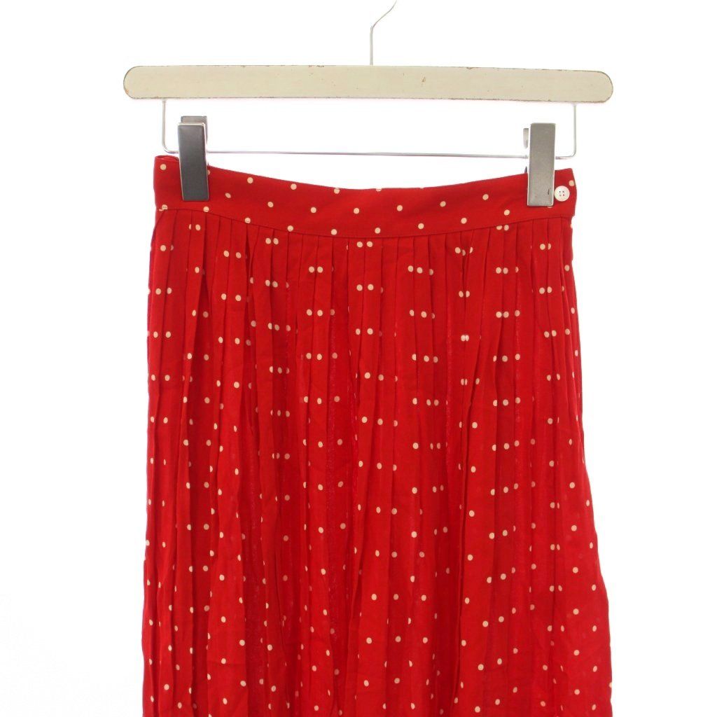 Celine Dot Print Georgette Pleated Skirt Long 34 Red — view 5