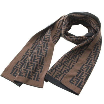 Fendi Scarf Shawl Zucca Pattern Wool Brown Black KU