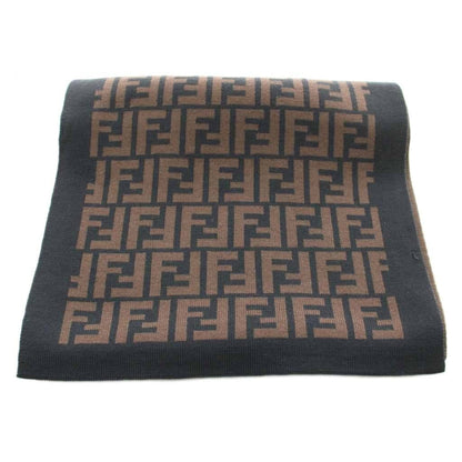Fendi Scarf Shawl Zucca Pattern Wool Brown Black KU — view 2