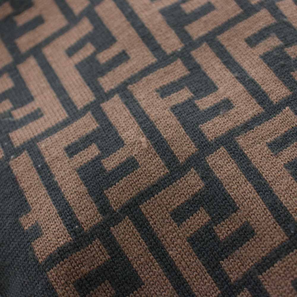 Fendi Scarf Shawl Zucca Pattern Wool Brown Black KU — view 5