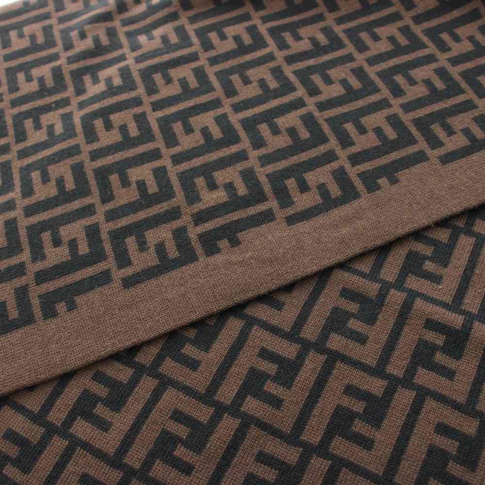 Fendi Scarf Shawl Zucca Pattern Wool Brown Black KU — view 4