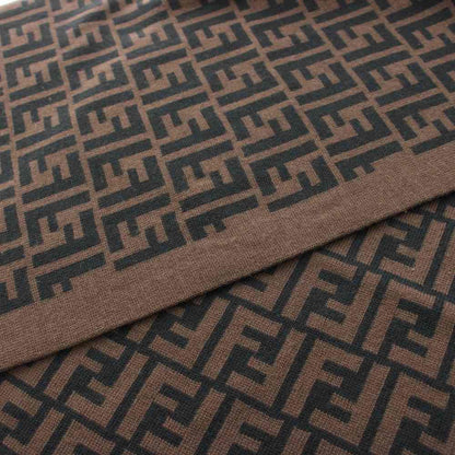 Fendi Scarf Shawl Zucca Pattern Wool Brown Black KU — view 4