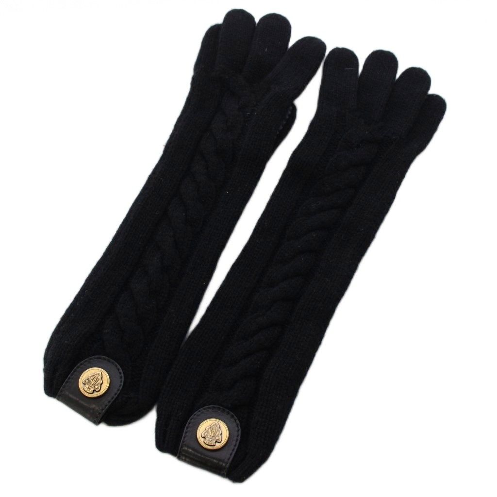Gucci Gloves Leather Cashmere 7.5 Black