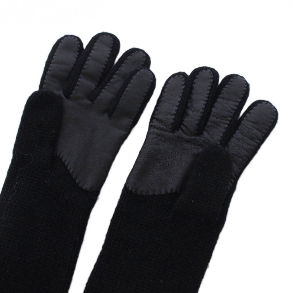 Gucci Gloves Leather Cashmere 7.5 Black — view 6