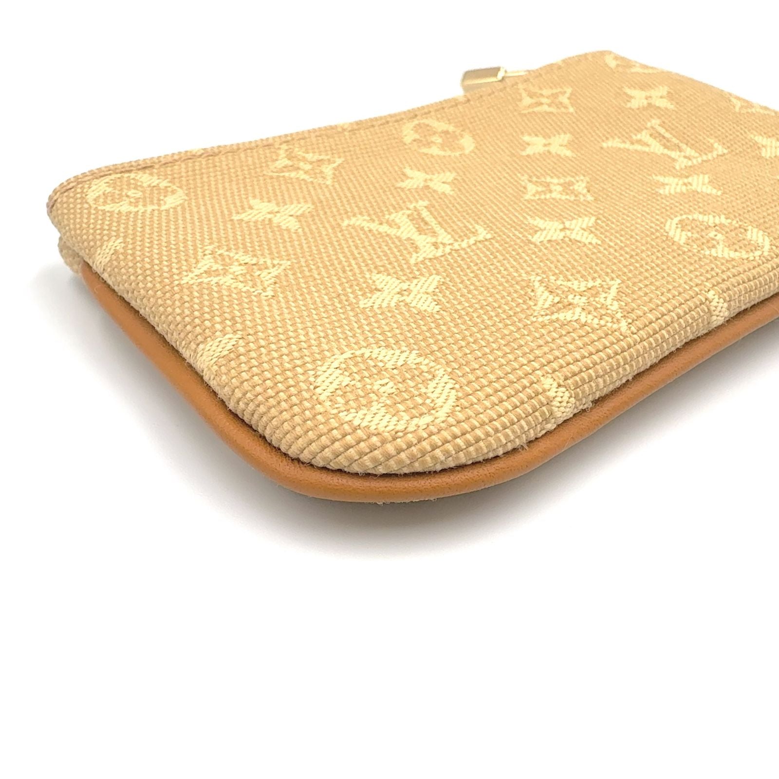 Louis Vuitton Pochette Cles Monogram Mini Leather Canvas Beige Coin Case Gold — view 9