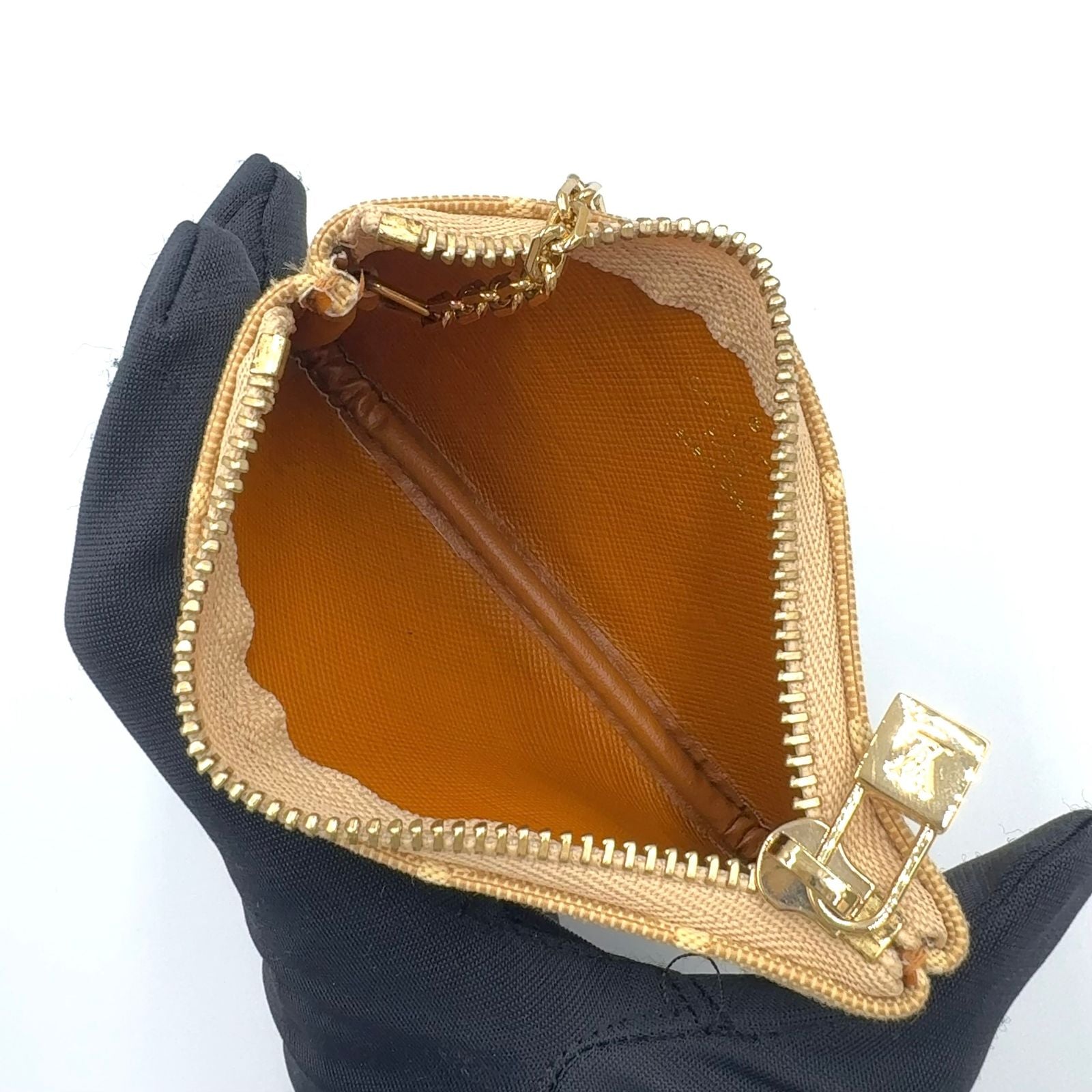 Louis Vuitton Pochette Cles Monogram Mini Leather Canvas Beige Coin Case Gold — view 3