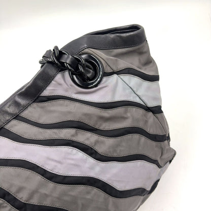 Prada Silver Logo Leather Nylon Gray Black Light Chain Handbag — view 8