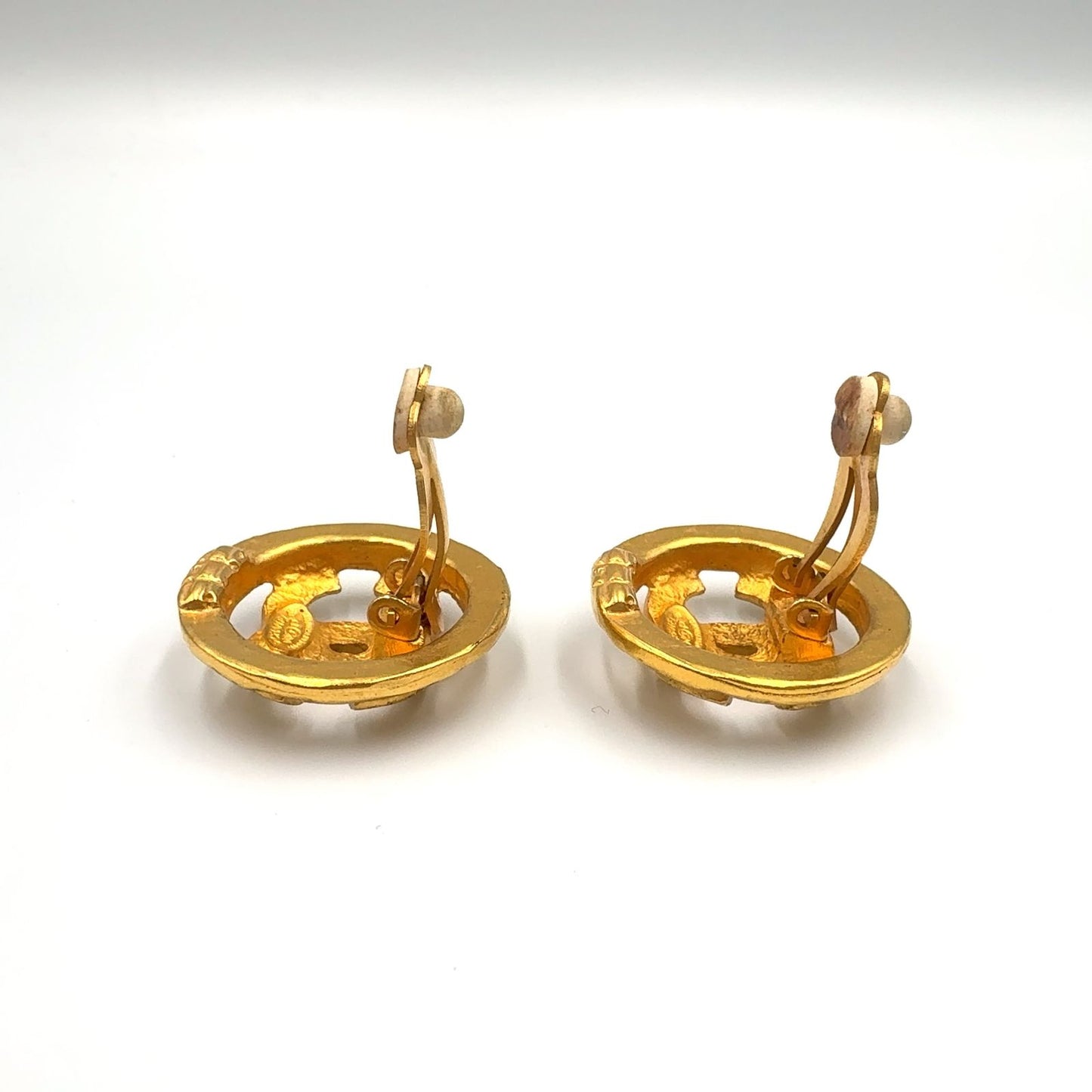 Chanel CC Logo Watermark Round Gold Plated Earrings — view 8