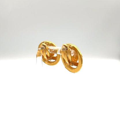 Chanel CC Logo Watermark Round Gold Plated Earrings — view 3