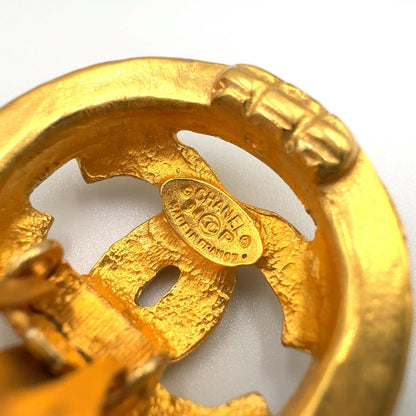 Chanel CC Logo Watermark Round Gold Plated Earrings — view 4