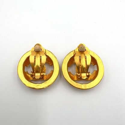 Chanel CC Logo Watermark Round Gold Plated Earrings — view 6