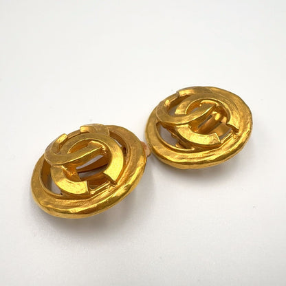 Chanel CC Logo Watermark Round Gold Plated Earrings — view 9
