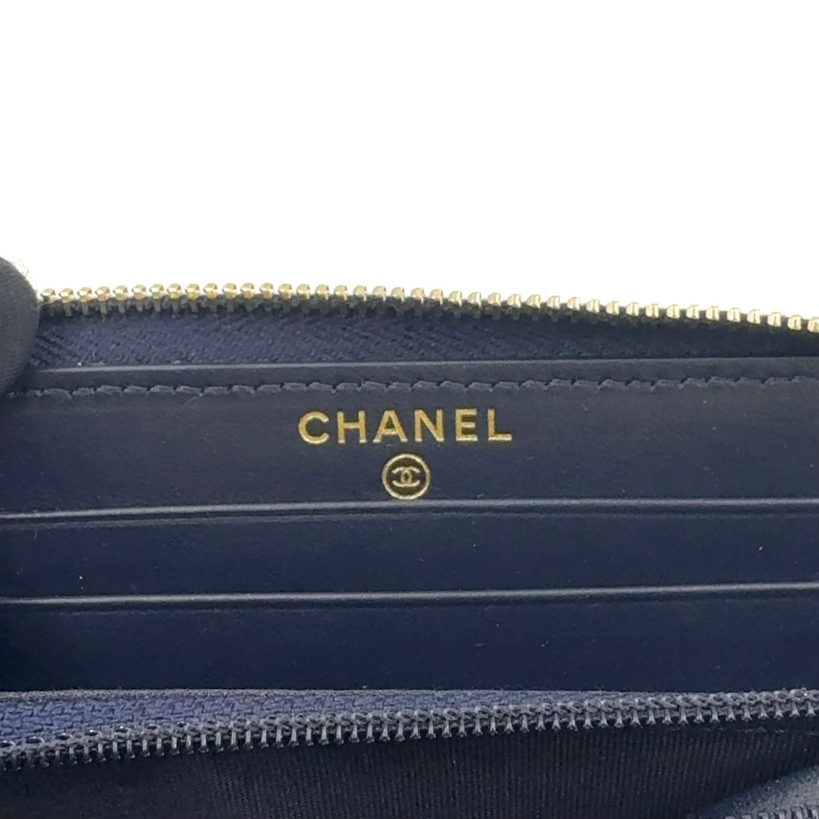 Chanel Zip Around Deauville Leather Canvas Navy Wallet Gold Handbag — view 4