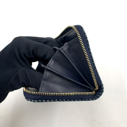 Chanel Zip Around Deauville Leather Canvas Navy Wallet Gold Handbag — view 7
