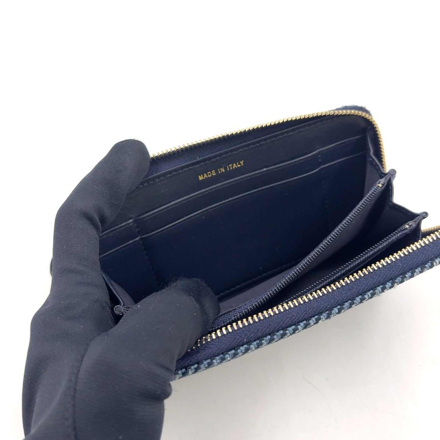 Chanel Zip Around Deauville Leather Canvas Navy Wallet Gold Handbag — view 5