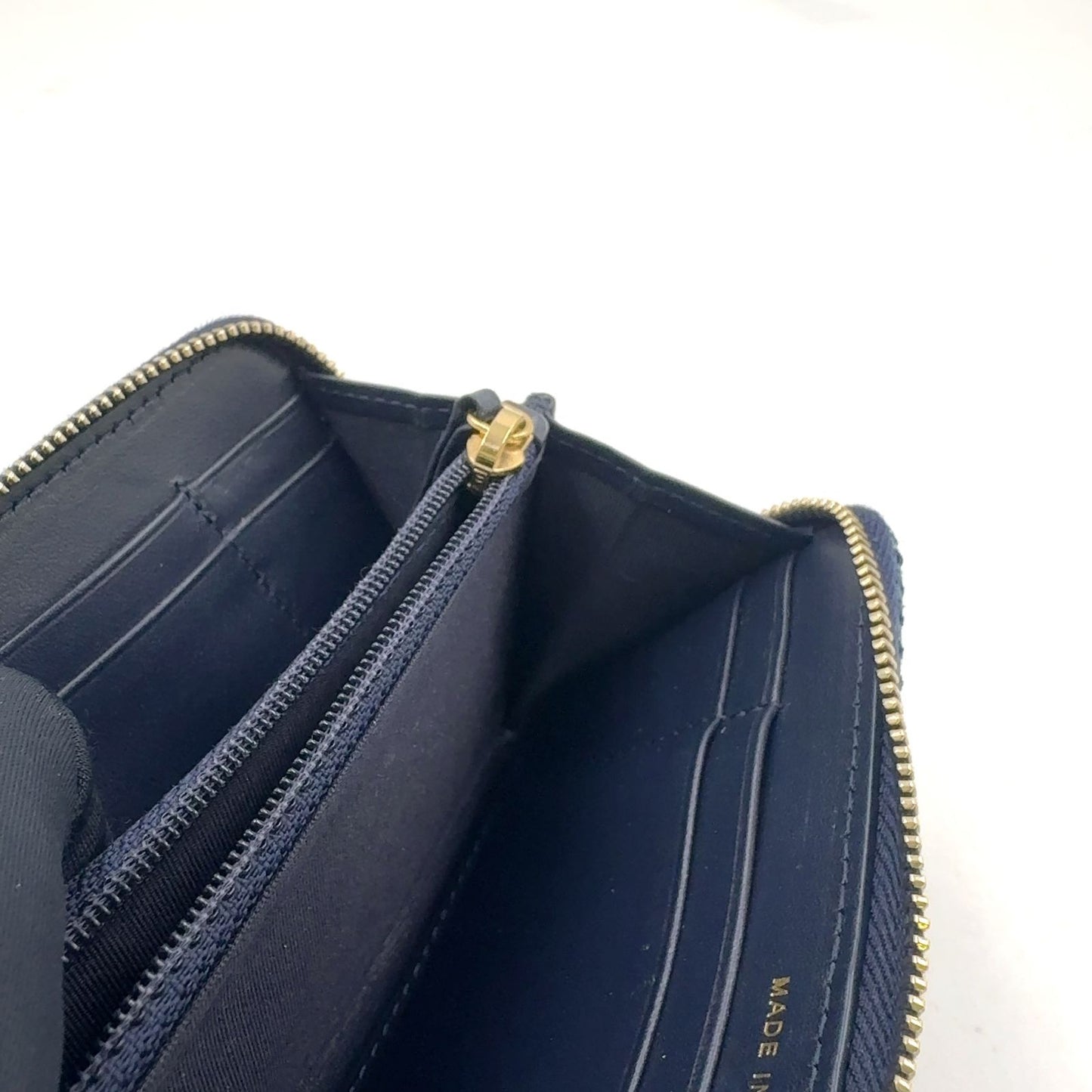 Chanel Zip Around Deauville Leather Canvas Navy Wallet Gold Handbag — view 9