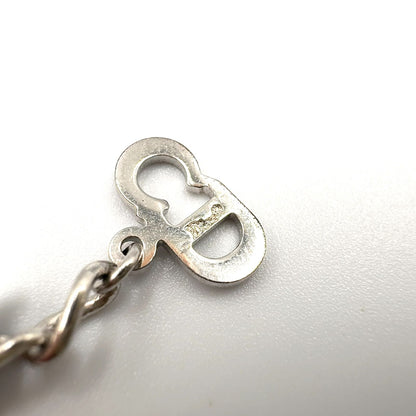 Dior Line Stone Logo Heart Metal Color Clear Silver Necklace — view 4