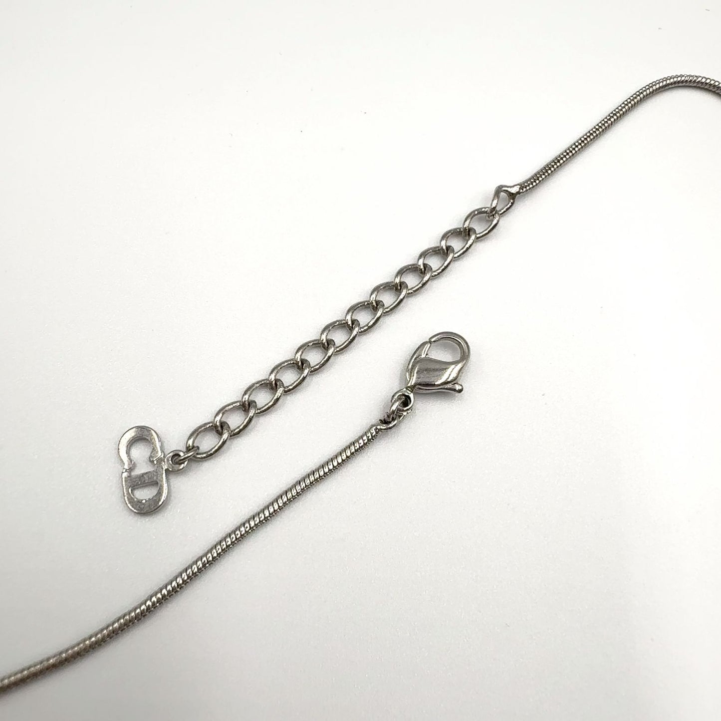 Dior Line Stone Logo Heart Metal Color Clear Silver Necklace — view 8