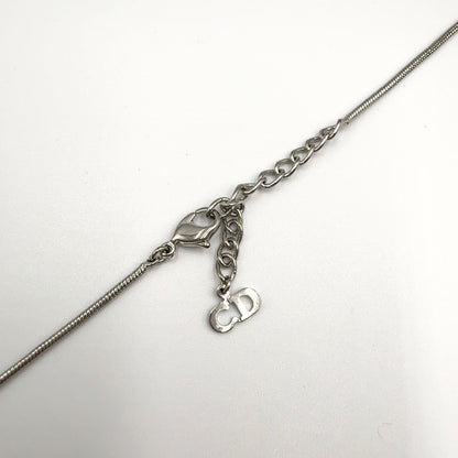 Dior Line Stone Logo Heart Metal Color Clear Silver Necklace — view 7