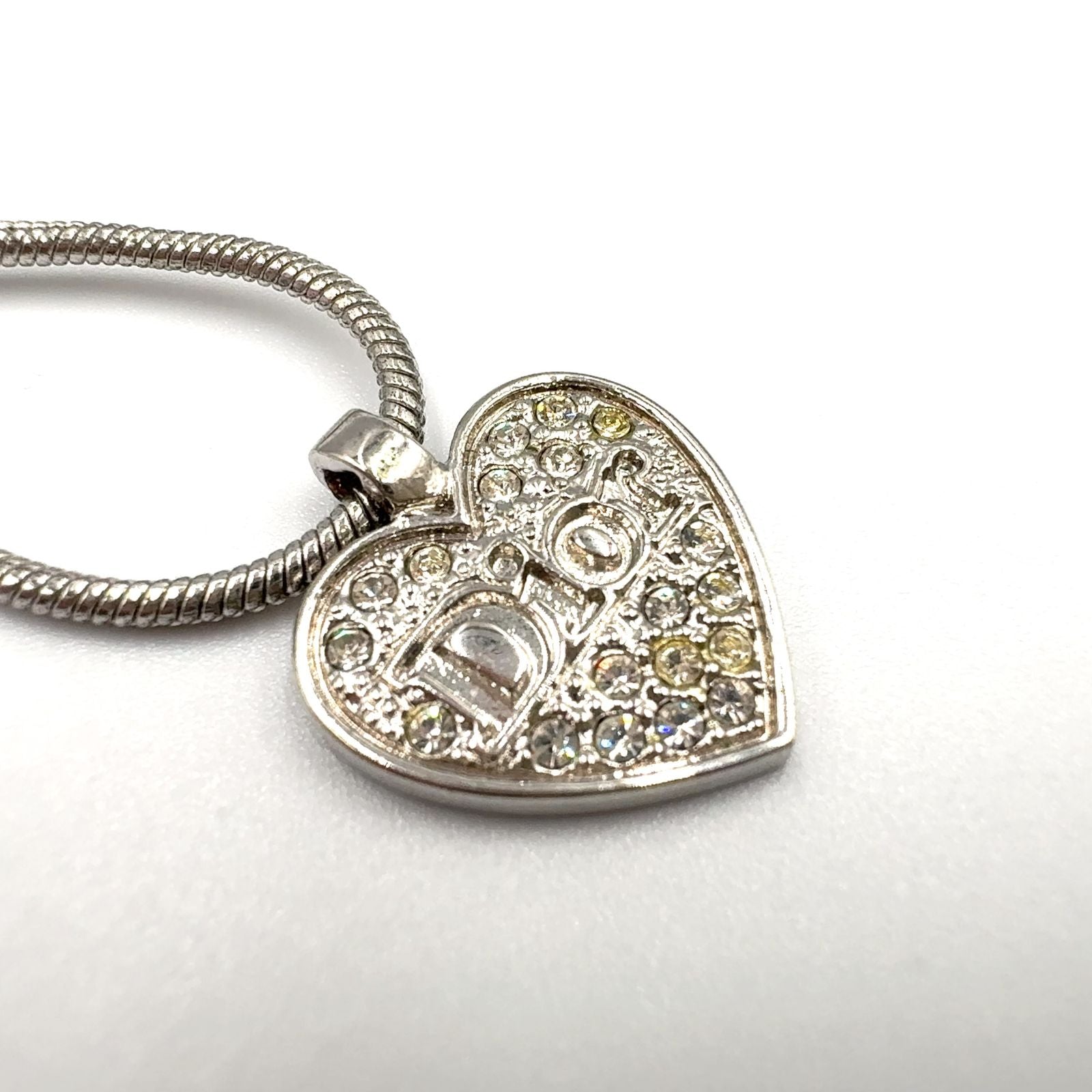 Dior Line Stone Logo Heart Metal Color Clear Silver Necklace — view 9