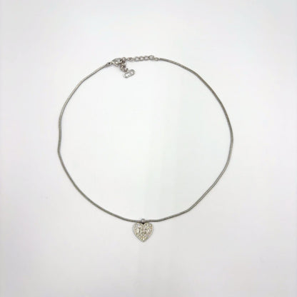 Dior Line Stone Logo Heart Metal Color Clear Silver Necklace — view 3