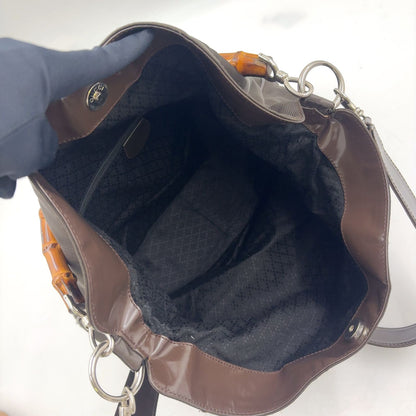 Gucci Bamboo Handle 2-Way Shoulder Leather Nylon Brown Handbag Silver — view 3